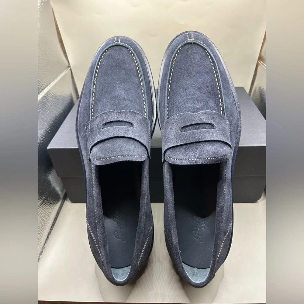 Men's Navy Suede Penny Loafers